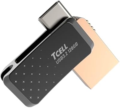 TCELL 128GB USB 3.2 Type-C Dual Flash Drive OTG Zinc Alloy Starry Black 200MB/s