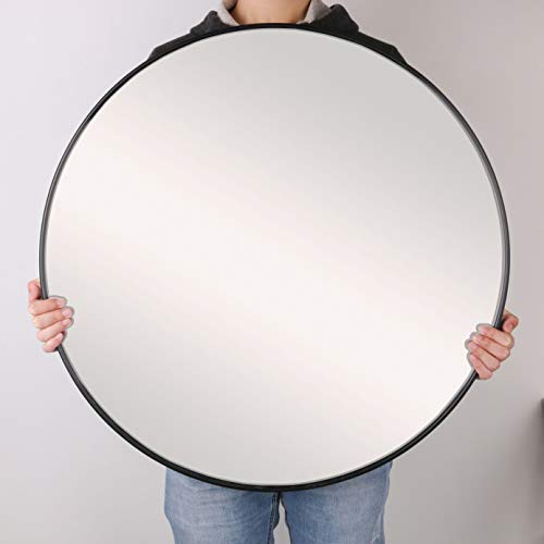 Simmer Stone 25.6" Wall Mount Round Mirror, Modern Decorative Metal Framed Mirror, Black - Thumbnail 6