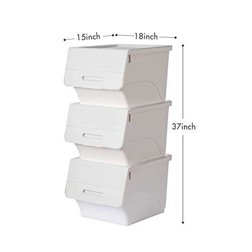 UTHING Plastic Stackable Storage Bins with Lids,Pack of 3, 34L,Multi