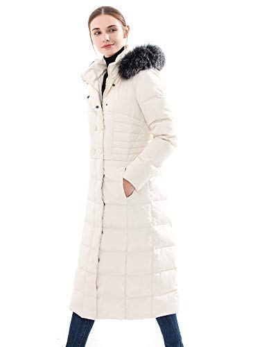 Obosoyo Women's Hooded Thickened Long Down Jacket Maxi Down Parka Puffer Coat White M