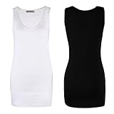 Moxeay Women Scoop Neck Cotton Extra Long Tank Top Vest (M, Black&White)