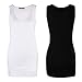 Moxeay Women Scoop Neck Cotton Extra Long Tank Top Vest 2 Pieces (M, Black&White)