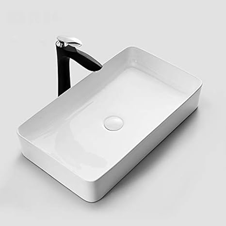 VBChome Waschbecken Keramik Slim 60cm Rechteckig Waschtisch Handwaschbecken Design Aufsatz-Waschschale FÜR BADEZIMMER GÄSTE W