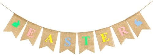 Happy Easter Burlap Banner Rustic Decorations Bunting Garland Easter Home Party Supplies Colorful Rabbit Bunny Sign Spring Décor