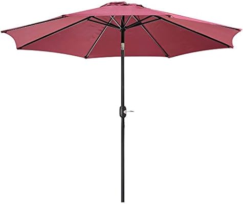 Amazon Com Uhinoos 9 Ft Patio Umbrella Outdoor Umbrella With Crank And 8 Ribs Polyester Aluminum Alloy Pole Tilt Button Outside Table Umbrella Fade Resistant Water Proof Patio Table Umbrella Wine Clothing