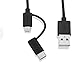 FULL Power 5A MicroUSB and USB TypeC Combo Cable Compatible for Acer Liquid E700 Provides True USB Fast Quick Charging Speeds! (BLACK)