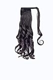SWACC Straight/Curly Halo Wire Hidden Hairpiece Flip Synthetic Hair Extensions NO Clip Ins 80G (20-Inch Curly, Dark Brown-4#)