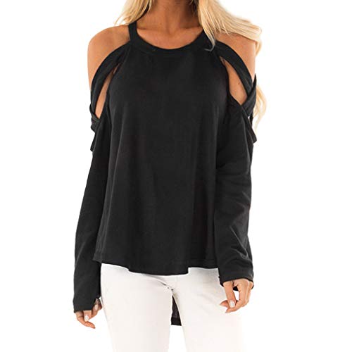 Basic Casual Simple Tops Fashion Women O-Neck Pure Color Long Sleeve Strapless Top Easy Blouse Ladies Sweatshirt Pullover Sport Blouse Ladies Office Work Loose Elegant Shirt Women Tops (S, Black)