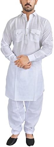Men's Cotton Linen White Pathani Kurta Salwar