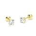 14k Yellow Gold 2, 3, 4, 5, 6mm Basket Round Cubic Zirconia Children Screw Back Baby Girls Earrings