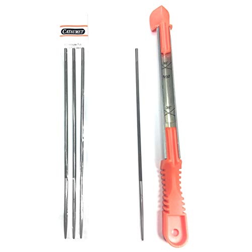 Cataumet Chainsaw Sharpener Files –5/32 Inch - 4 Carbon Steel Chain Files And 1 Non-Slip File Handle Guide