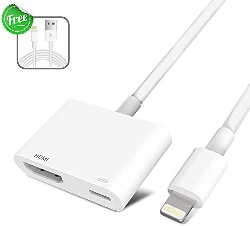 Lighting to HDMI Adapter, Lighting Digital AV Adapter with Lighting Charging Port for HD TV Monitor Projector 1080P for iPhone, iPad and iPod