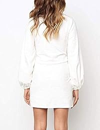 Tobrief Mujer Otoño Invierno Manga larga Linterna Punto Bodycon Tie Cintura Lápiz Vestido de suéter