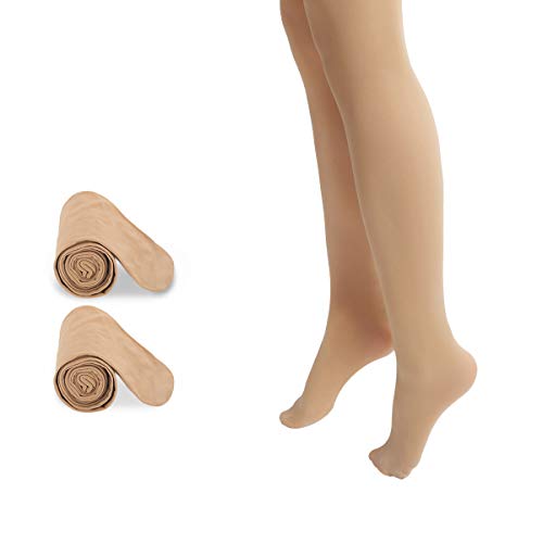 Bosowos Girls Footed Tights Dance Tights Ultra Soft Ballet Leggings for Kids Women 2 Pairs Suntan L - Thumbnail 7