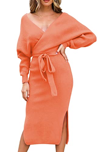 VamJump Women's V Neck Long Batwing Sleeve Sweater