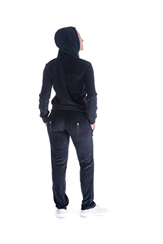 Mother's Day Sale! - Women’s Soft Active 2 Piece Velour Hoodie & Pants Tracksuit Set (X-Large, Black) - Thumbnail 2