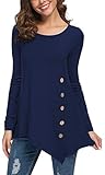 VIISHOW Women's Button Long Sleeve Tunic Top Blouse Navy Blue M