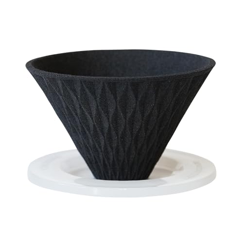 コフィル(Cofil) Kofil 13904300 Flow Flow Corrugated Ceramic Coffee Filter, Dripper with Dedicated Base, Black, Made in Japan