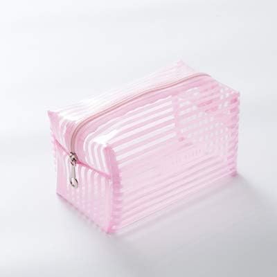 Portable Waterproof Transparent Makeup Bag Fashion Striped Zipper Cosmetic Organizer Women Travel Toiletry Bag (Color : Pink, Size : Size L)