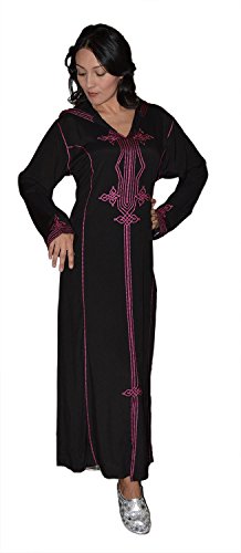 Moroccan Caftans Women Hand Made Djellaba Embroidered Size Large Black