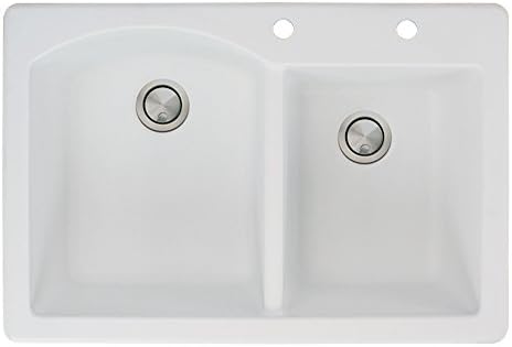 Transolid ATDD3322-01-BD Aversa Granite 2-Hole Drop-in Double-Bowl Kitchen Sink, 33-in L x 22-in W x 8.8125-in H, White