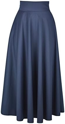MYRA COLLECTION HIGH WAISTED FLARED MAXI FLOOR LENGTH SKIRT (Large, Navy)