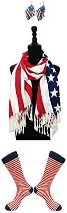 2 Pack New Lightweight Wide Fashion Patriotic American Flag Scarf Sock and Earrings Set Easter Basket Filler Women Mom Unique Last Minute Easter Basket Filler Gift Idea