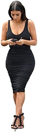 Esanech M size 5518 Womens Sexy Bandage Spaghetti Strap Bodycon Midi Dresses Party Clubwear (Black)