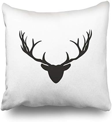 iDecorDesign Throw Pillow Covers Horned Deer Head Antlers Black Wildlife for Home Decor Sofa Bedroom Cushion Cases Square Size 18 x 18 Inches Pillowcase