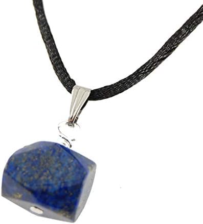 Miner's Horde - Faceted Chunk Nugget Lapis Lazuli Blue Golden Pyrite 15mm Wide - 20" to 24" Adjustable Black Poly Woven Cord - Natural Crystal Gemstone Carved Pendant