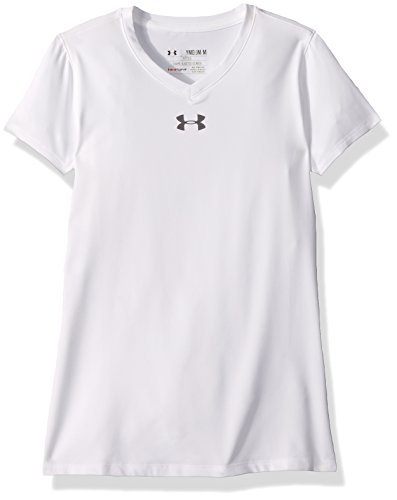 Camiseta de manga corta Under Armour Power Alley para niñas, blanco (100) / grafito, talla grande para jóvenes