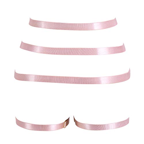 Goth Body Harness Garter Belt Stockings for Women Sexy Lingerie Elastic Suspender Belt for Women (Pink)