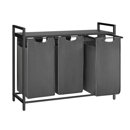 VASAGLE Wäschekorb mit Ablage, 3 x 40 L, Metallrahmen, 92,5 x 33 x 72 cm