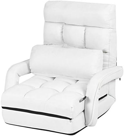 White Folding Lazy Sofa Floor Chair Lounger Bed W/Armrests and Pillow Allblessings