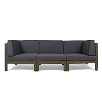 Great Deal Furniture Keith Outdoor Sectional Sofa Set | 3-Seater | Acacia Wood | Water-Resistant Cushions | Gray and Dark Gray