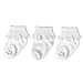 Epeius Infants Baby Girls/Boys Eyelet Ruffles Ribbed Cuff Socks 3 Pair Pack for 6-18 Months,White