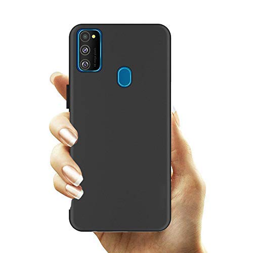NISHTECH Black Ultra Slim 360* Matte Velvet Feel Soft Back Case Cover with Camera Protection Bump for Samsung Galaxy M21