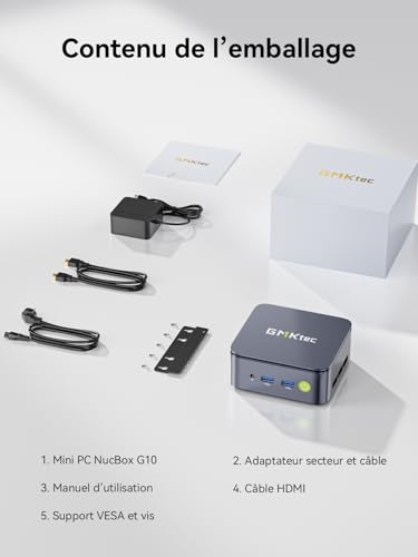 GMKtec Ryzen Mini PC - AMD Ryzen 5 3500U (4C/8T, 4.5GHz, Beats 4300U//N150/N95) | NucBox G10 | 16GB DDR4 + 256GB SSD | Win 11 Pro | WiFi 5, USB 3.2, USB-C, BT 5.0 | Mini computer for the office