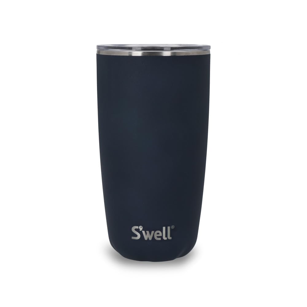 S'well Tumbler with Lid, 530ml, Azurite, Vacuum-Insulated Travel Cup with Pop-On Lid, for Hot and Cold Beverages, On-the-Go up to 12h Cold/4h Hot, Blue