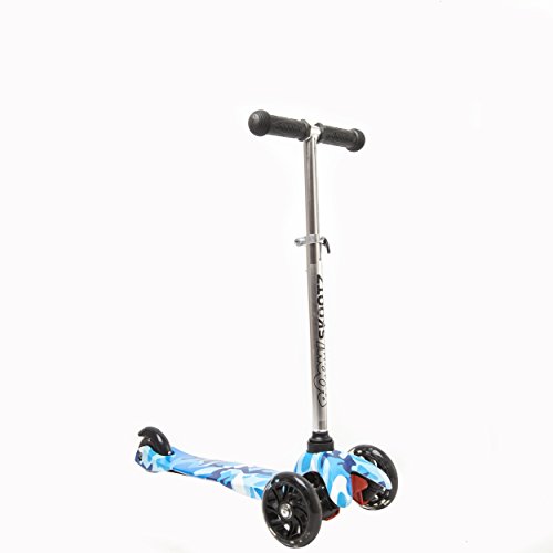Deluxe 3 Wheel MINI Scooter - Perfect for 2-5 Year Olds. New BLUE CAMOUFLAGE Design with Adjustable Handlebars and Light Up Wheels.