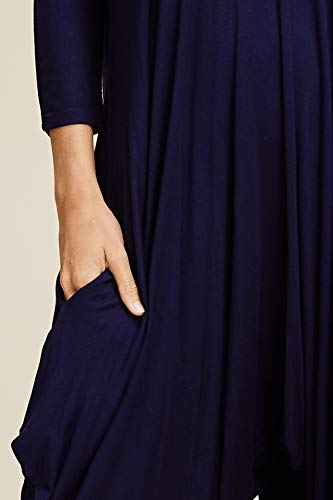 Annabelle Women's Solid Harem Pant Long Sleeve Jumpsuits Navy Small J8002