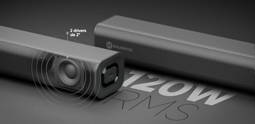 Soundbar Barra de Som Goldentec 2.0 Canais Bluetooth 120W RMS com HDMI ARC Preto | 5M, 3D, HDMI ARC, Preto