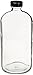 JG Finneran D0149-32 Clear Borosilicate Glass Standard Boston Round Bottle with Black Phenolic Closure, PE Cone Lined, 33-400mm Cap Size, 32oz Capacity (Pack of 12)