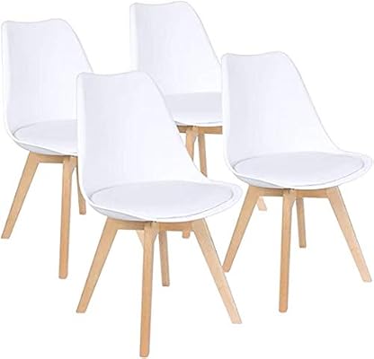 Lanny Mid Century Modern Dsw Dining Chair Upholstered Side Chair With Beech Wood Legs And Soft Padded Shell Tulip Chair For Dining Room Living Room Bedroom Kitchen Set Of 4 White Buy
