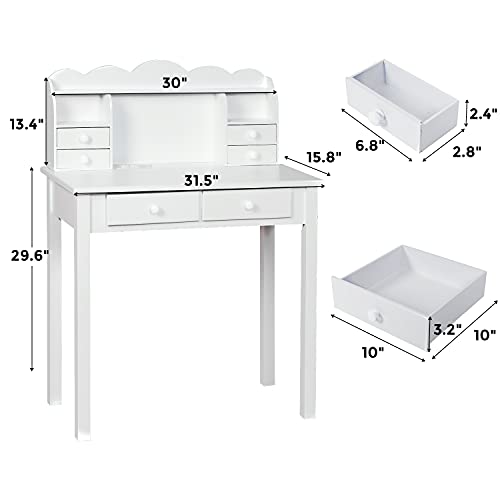 ADORNEVE Small White Writing Desk with Hutch and USB Ports, 31.5 inch Home Office Desk with