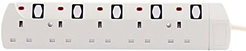Gavik Extension Lead five way electrical U.K plug with independent switches 3 meter long cable (5 GANG)
