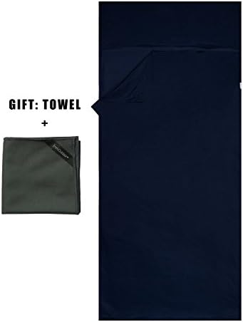 Emins Outdoor Silk Sleeping Bag Liner Single Compact Natural Sleepsack Rectangle Sheet Liner with One Towel, Navy