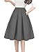 Tandisk Women's Vintage A-line Printed Pleated Flared Midi Skirts with Pockets (Grey, 2XL)