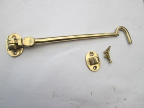 IRONMONGERY WORLD® Solid Brass Cabin Hook and Eye SHED GATE Door Latch Silent Pattern in 4 Sizes (6" INCH/150MM Polished Brass)