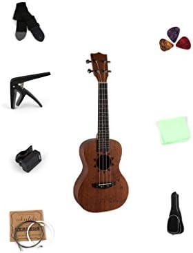 23 Inch Mahogany Concert Ukulele With Burning Sun Design Pack With Multi-Function Tuner,Thickness Carry Bag,Capo（For Ukulele And Guitar）,Aquila Backup Stings,3 Picks+Wipe Cloth